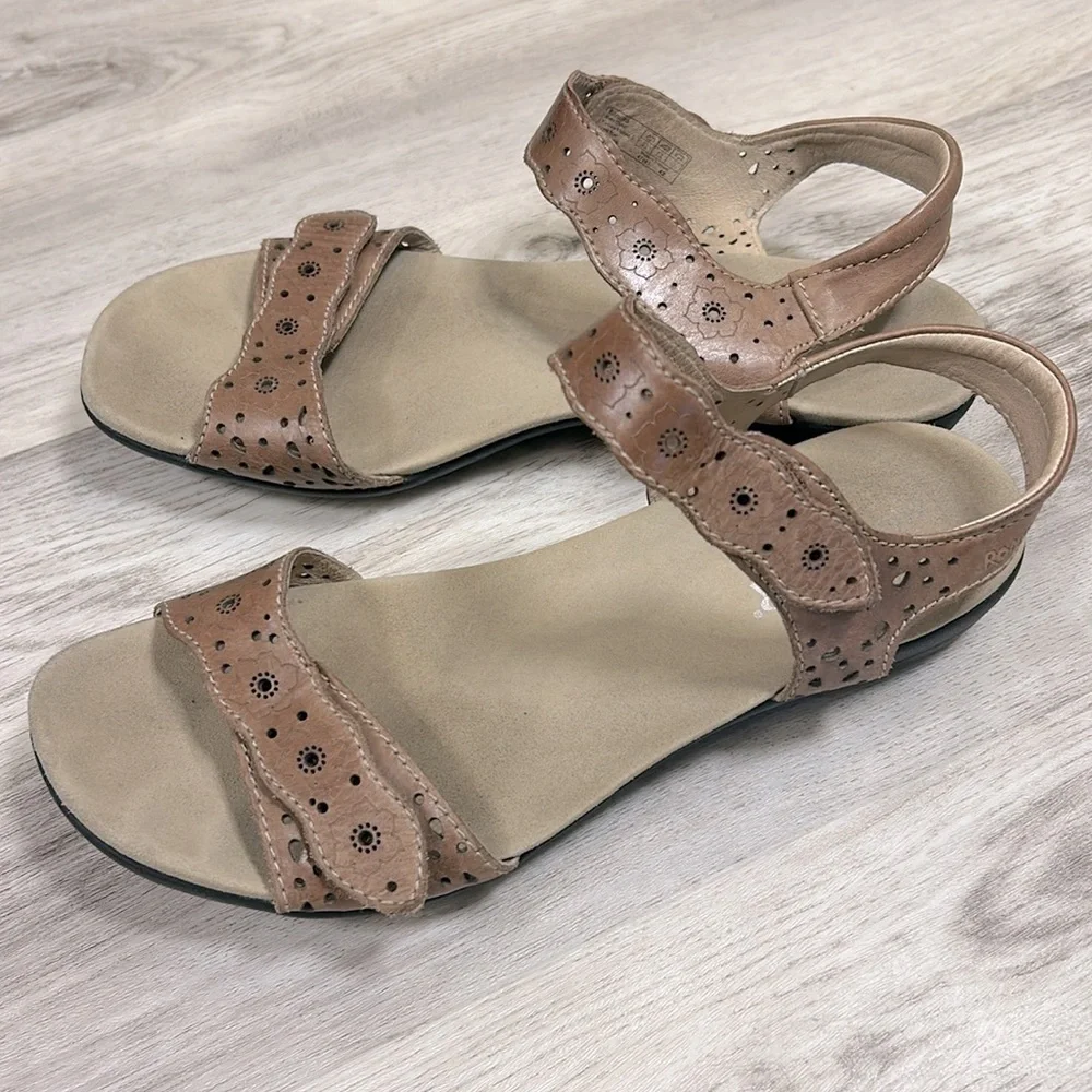 Romika Tahiti 03 Brown Leather Flower Cut Out Strap Sandals Womens Size 42 US 11